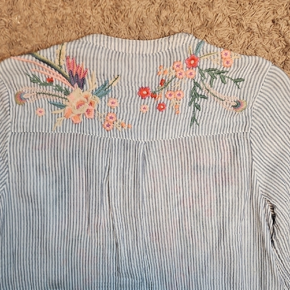 Johnny Was Karen Voyager Striped Embroidered Tunic - Picture 7 of 12